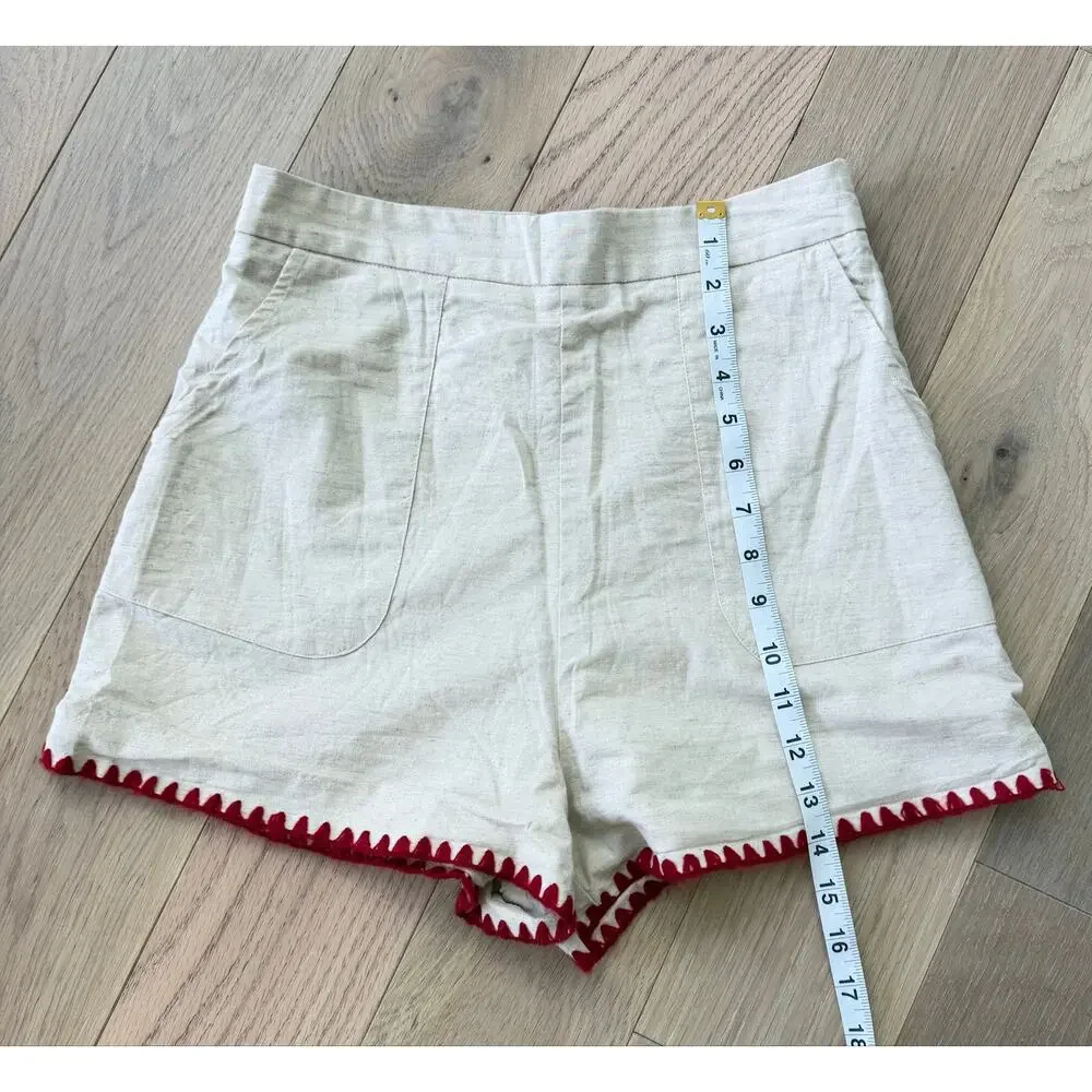 Miou Muse Emily Linen Blend Red Trim Two‑Piece Outfit Set Women’s Small